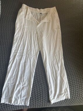 H&M Off-White Straight-Leg Linen Blend Pants
